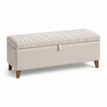 Gepolsterte Aufbewahrungsbank mit Stauraum, 110 × 40 × 45 cm, Beige mit braunen Holzbeinen
