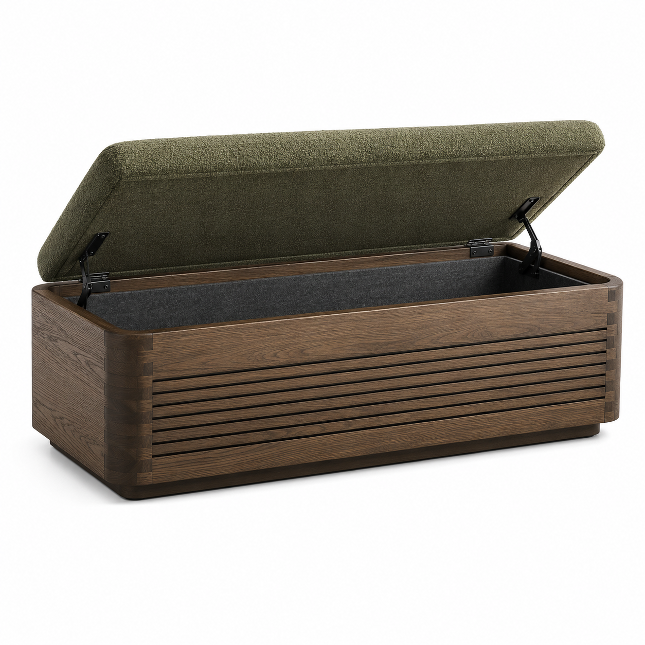 Truhenbank aus Holz mit Stauraum und gepolstertem Klappsitz, 120 × 45 × 48 cm, Braun/Grün
