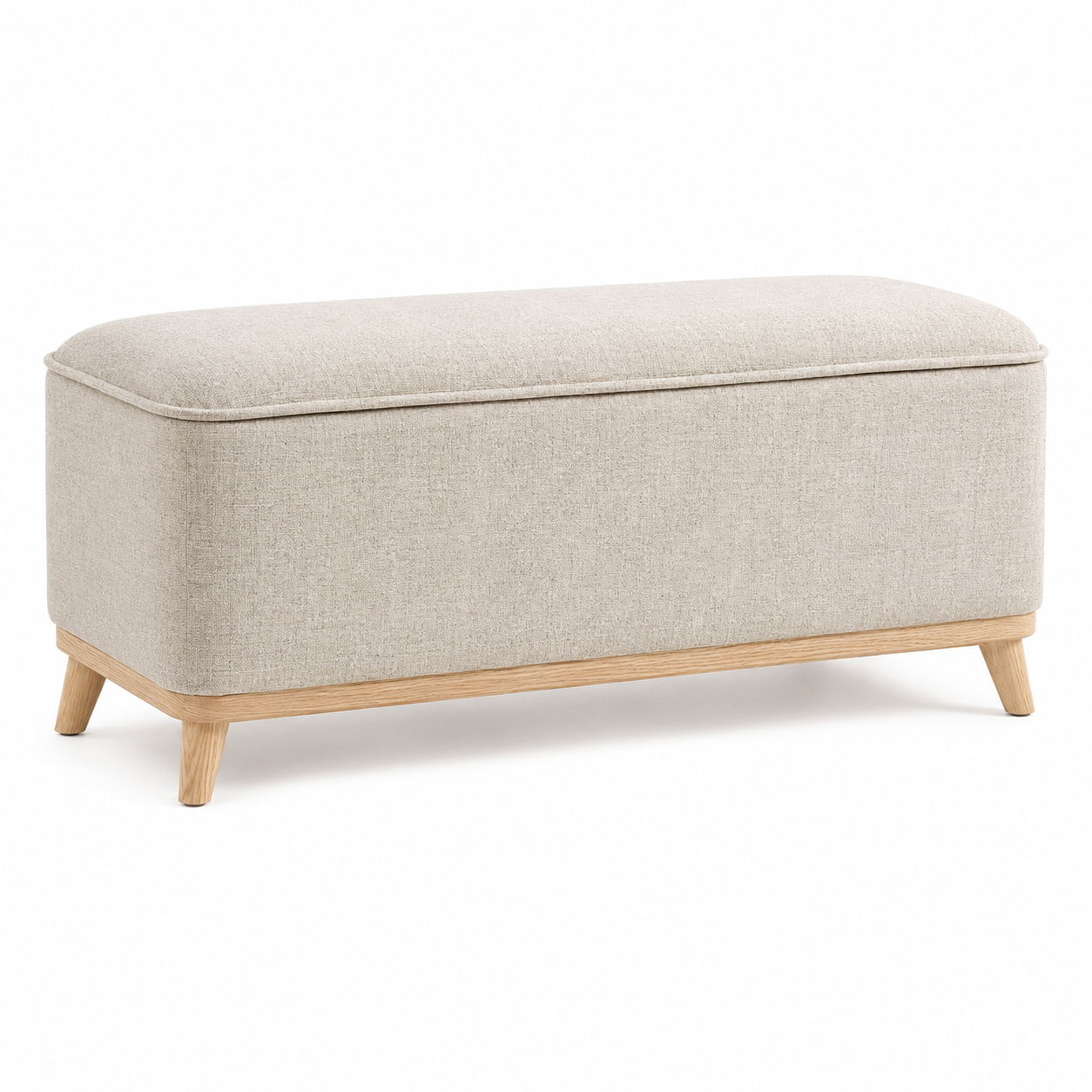 Gepolsterte Sitzbank mit Stauraum und Klappdeckel, Beige/Natur, 110 × 40 × 45 cm