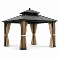 Hardtop-Gartenpavillon mit Vorhängen, 400 × 300 × 310 cm, Anthrazit/Braun/Beige