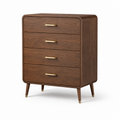 Kommode mit 4 Schubladen, 80 × 45 × 105 cm, Braun/Messingfarben, Mid-Century-Stil