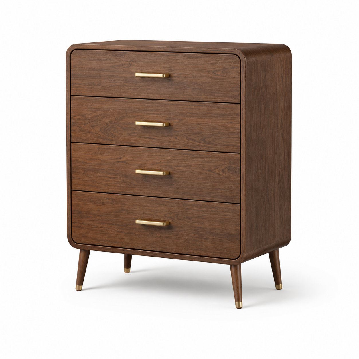 Kommode mit 4 Schubladen, 80 × 45 × 105 cm, Braun/Messingfarben, Mid-Century-Stil