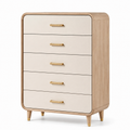 Hohe Kommode mit 5 Schubladen, Natur/Creme/Gold, 80 × 42 × 110 cm
