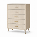 Hohe Kommode mit 5 geriffelten Schubladen, Beige/Gold, 80 × 40 × 115 cm