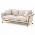 Dreisitzer-Sofa mit strukturiertem Textilbezug und Holzgestell, Creme/Naturholz, 210 × 88 × 84 cm