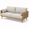 3-Sitzer in Beige und Naturbraun, 190 x 82 x 82 cm, Textilbezug, Holzrahmen mit Geflecht, skandinavisches Design