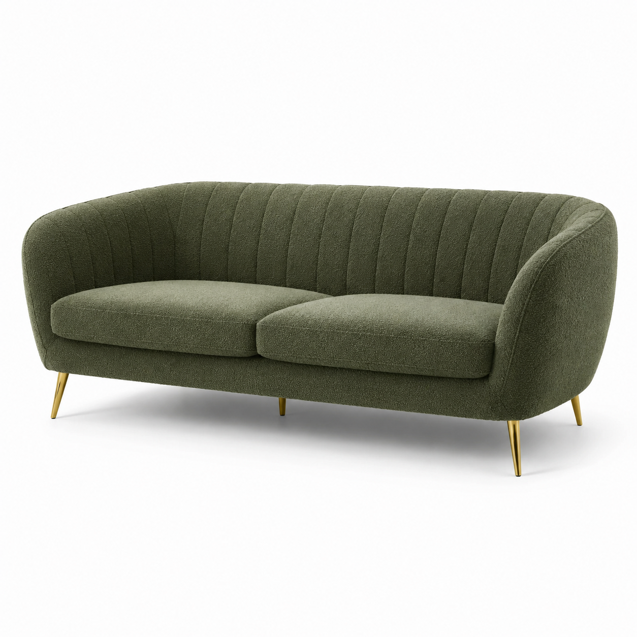 Modernes 3-Sitzer-Sofa mit Bouclé-Bezug, Olivgrün/Gold, 210 × 88 × 80 cm
