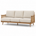 3-Sitzer-Sofa mit Stoffbezug, Holzgestell und Geflechtseiten, Beige/Hellbraun, 210 × 85 × 84 cm