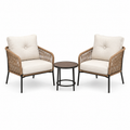 3-teiliges Gartenmöbel-Set mit 2 Loungesesseln 76 × 78 × 84 cm und rundem Beistelltisch Ø 50 × 45 cm – Beige/Braun/Schwarz