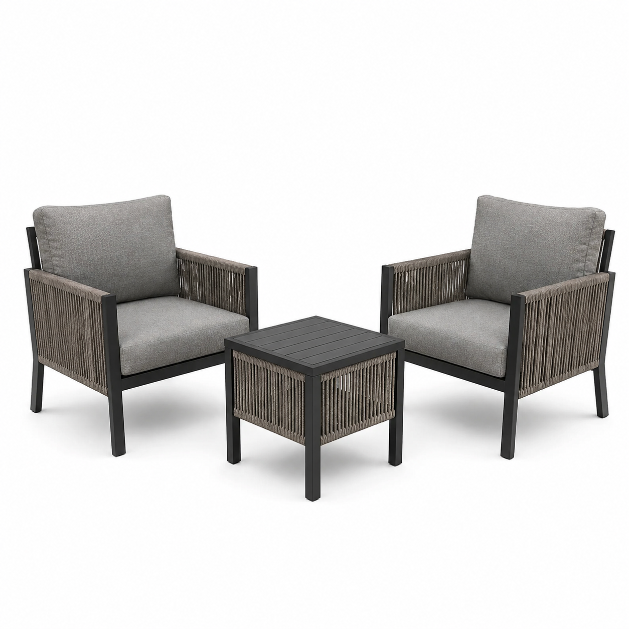 3-teiliges Gartenmöbel-Set mit 2 Sesseln je 72 × 76 × 82 cm und Beistelltisch 55 × 55 × 45 cm, Grau/Anthrazit/Taupe