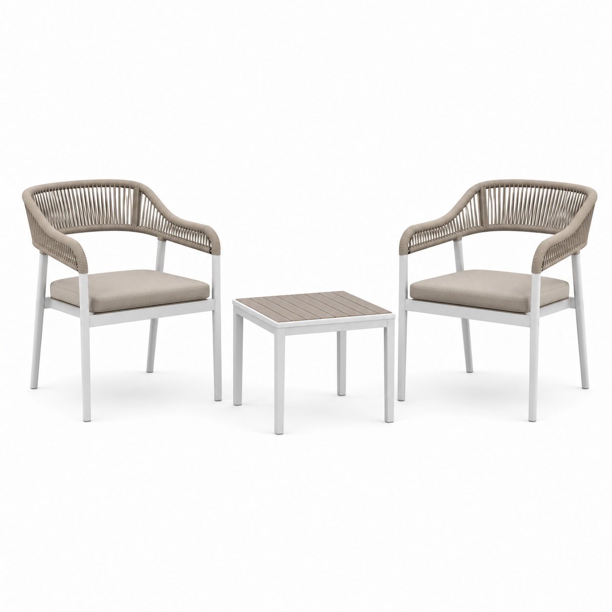3-teiliges Gartenmöbel-Set Weiß/Beige/Taupe mit 2 Sesseln 61 × 62 × 78 cm und Beistelltisch 50 × 50 × 45 cm