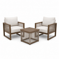 3-teiliges Gartenmöbel-Set mit Seilgeflecht, 2 Sessel je 76 × 78 × 79 cm und Beistelltisch 55 × 55 × 47 cm, Braun/Beige