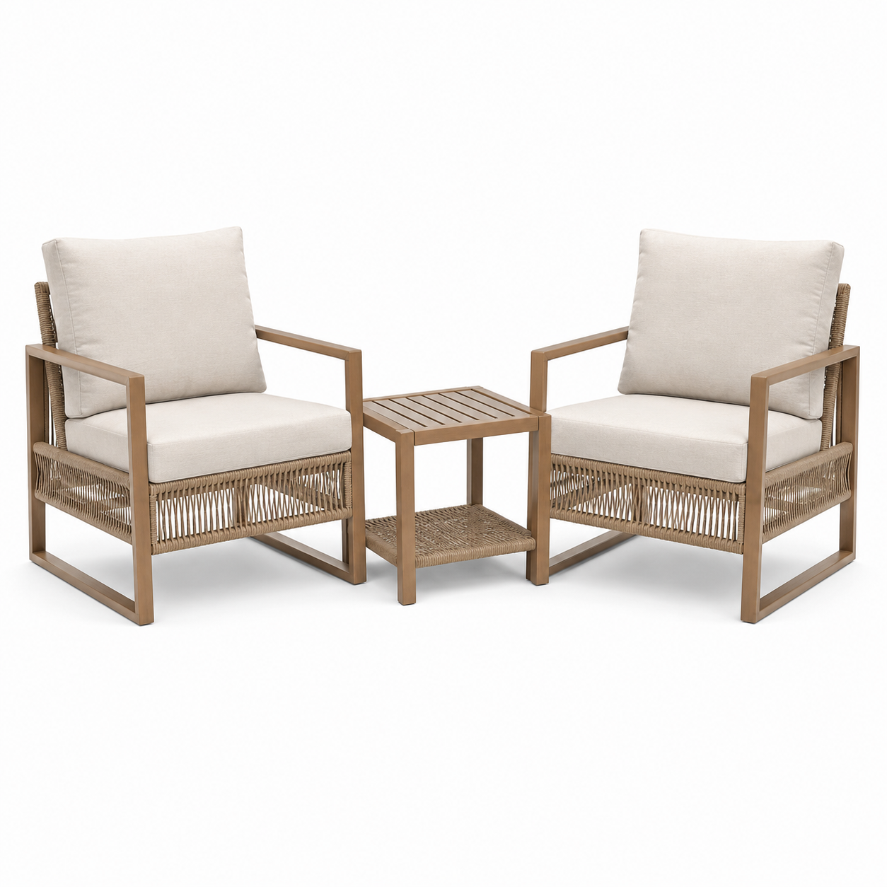 3-teiliges Gartenmöbel-Set mit 2 Sesseln 75 × 78 × 85 cm und Beistelltisch 50 × 50 × 50 cm, Beige/Braun