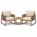 3-teilige Gartenmöbelgarnitur mit 2 Loungesesseln 74 × 78 × 82 cm und Beistelltisch 45 × 45 × 45 cm, Beige/Naturbraun/Dunkelbraun