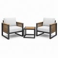 3-teiliges Gartenmöbel-Set mit 2 Sesseln 75 × 76 × 78 cm und Beistelltisch 50 × 50 × 48 cm, Grau/Schwarz/Naturbraun