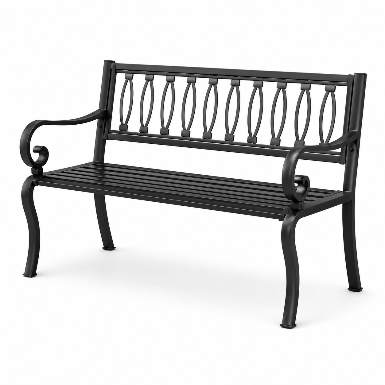 Metall-Gartenbank für 2 Personen, Schwarz, 127 × 60 × 85 cm, klassisches Design