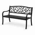 Metall-Gartenbank mit Blättermotiv, Schwarz, 127 × 60 × 87 cm