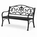 Schwarze Metall-Gartenbank mit floraler Rückenlehne im Vintage-Stil, 127 × 60 × 87 cm