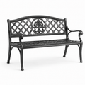 Zweisitzige Gartenbank aus Metall mit floralem Gitterdekor, 127 × 60 × 86 cm, Schwarz