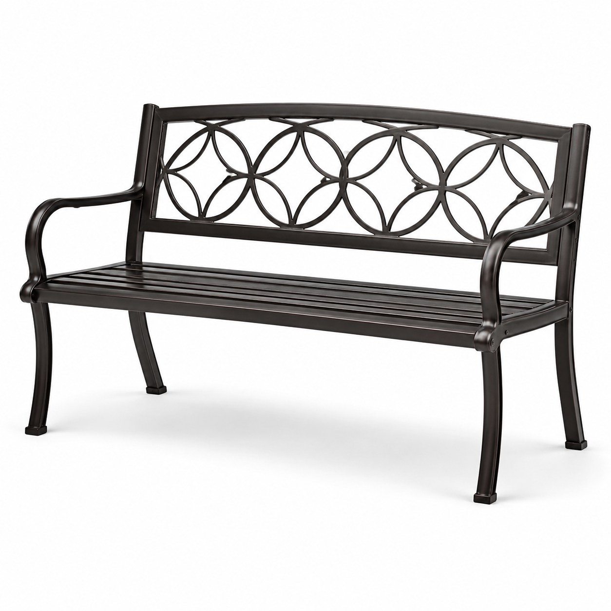 Schwarze Gartenbank aus Metall mit Armlehnen, 127 × 60 × 85 cm
