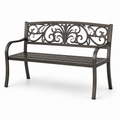 Gartenbank aus Metall mit ornamentaler Rückenlehne, 127 × 60 × 86 cm, Dunkelbraun