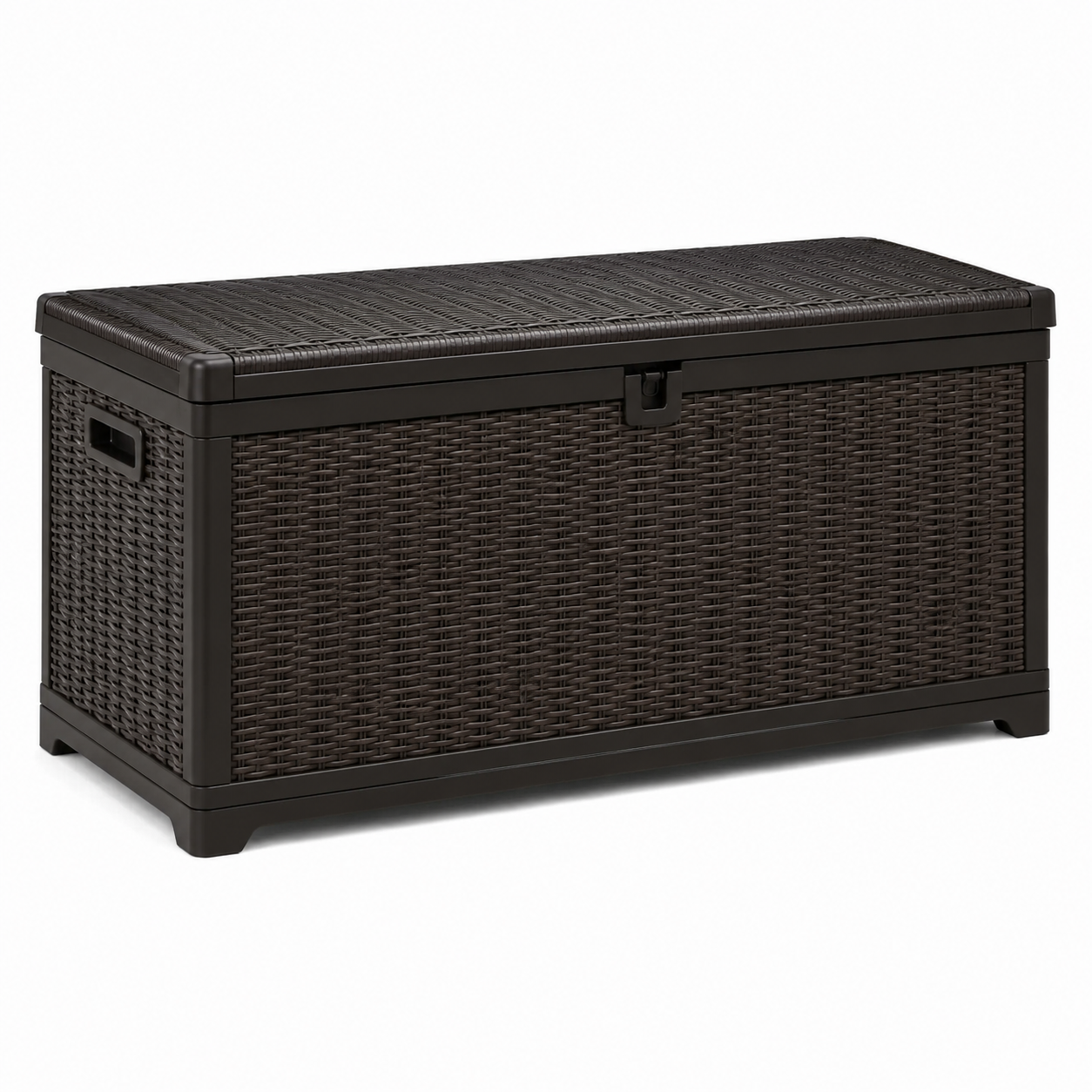 Gartenbox in Dunkelbraun, 120 × 54 × 57 cm, Kunststoff in Rattanoptik mit Klappdeckel