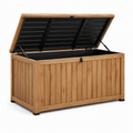 Garten-Aufbewahrungsbox aus Holz und Metall mit Klappdeckel, 150 × 65 × 75 cm, Braun/Schwarz