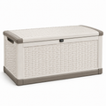 Garten-Aufbewahrungsbox mit Sitzfunktion, 120 × 55 × 60 cm, Weiß/Grau, Kunststoff in Rattanoptik
