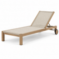 Verstellbare Gartenliege aus Holz und Textilgewebe mit Rollen, Natur/Beige/Schwarz, 200 × 70 × 95 cm