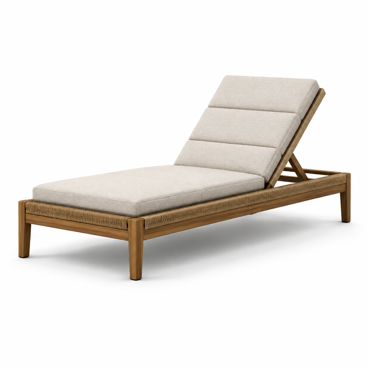 Gartenliege aus Holz mit Geflecht und verstellbarer Rückenlehne, Beige/Braun, 200 × 75 × 85 cm