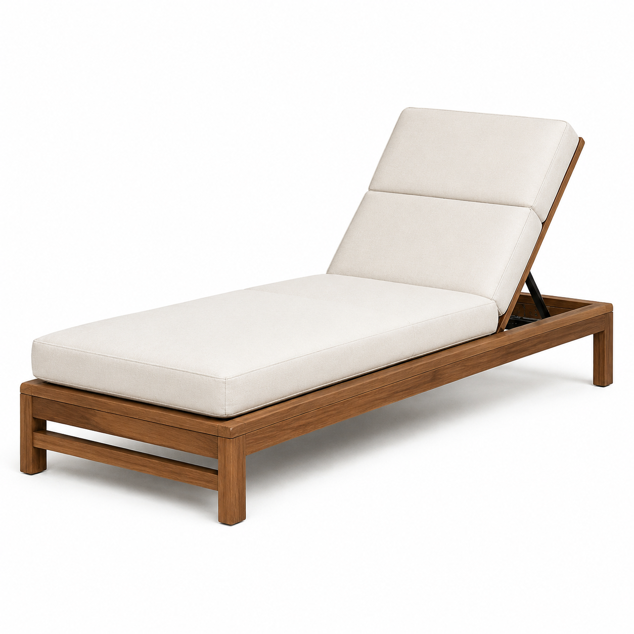 Gartenliege aus Holz mit Textilpolster und verstellbarer Rückenlehne, Beige/Braun/Schwarz, 200 × 75 × 95 cm