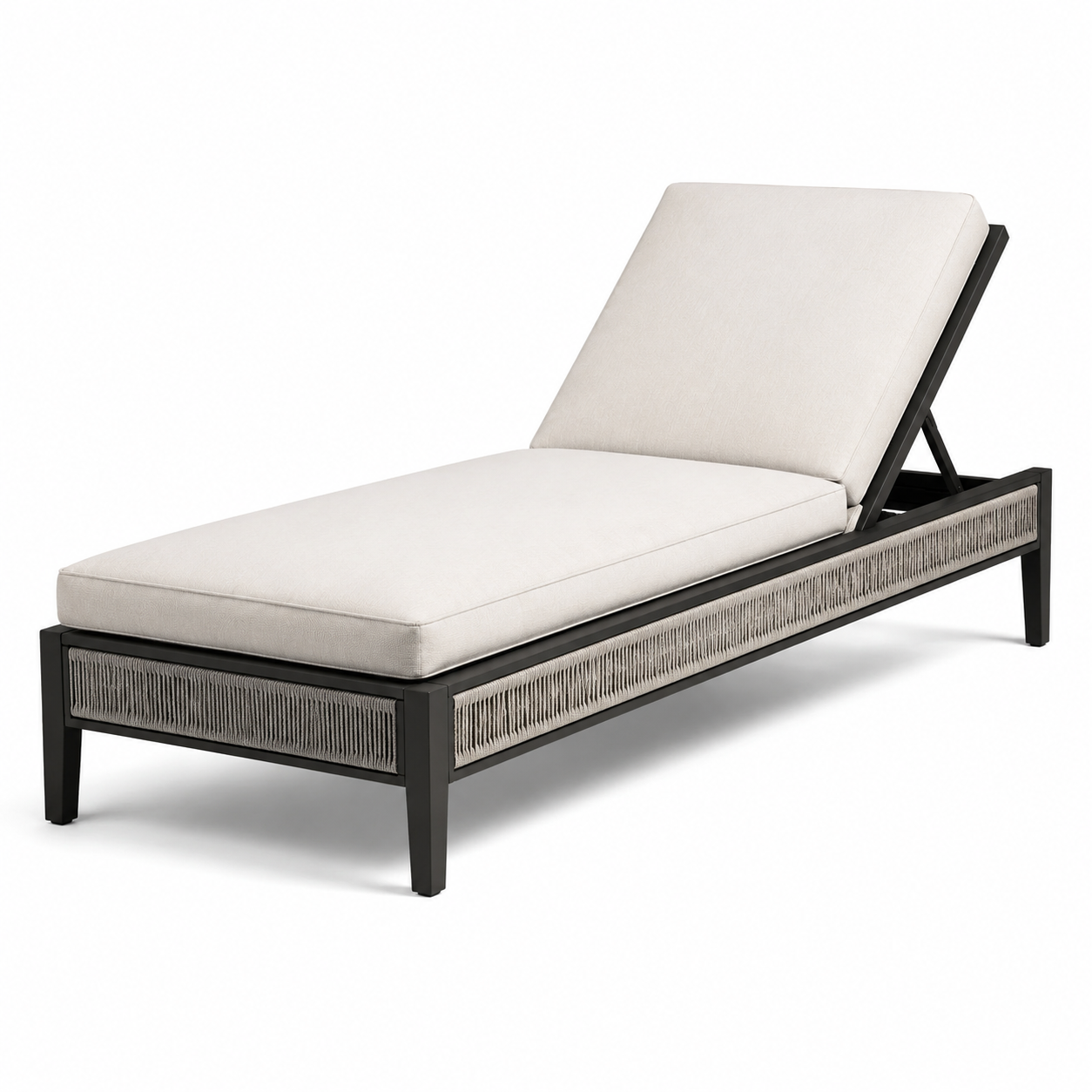 Gartenliege mit verstellbarer Rückenlehne, Metallgestell und Polsterauflage, Beige/Schwarz, 200 × 75 × 95 cm