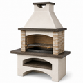 Freistehender Gartengrill aus Steinwerkstoff und Stahl, 120 × 70 × 210 cm, Beige/Braun/Schwarz, mit Abzugshaube, Grillrost, Auffangschale und Ablage