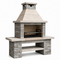 Rustikaler Grillkamin aus Betonstein in Beige und Grau, 160 × 70 × 210 cm, mit Grillrost und Ablagefach