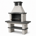 Gartengrill mit Kamin, Grillrost, Arbeitsfläche und Ablage, 120 × 70 × 210 cm, Weiß/Anthrazit/Braun