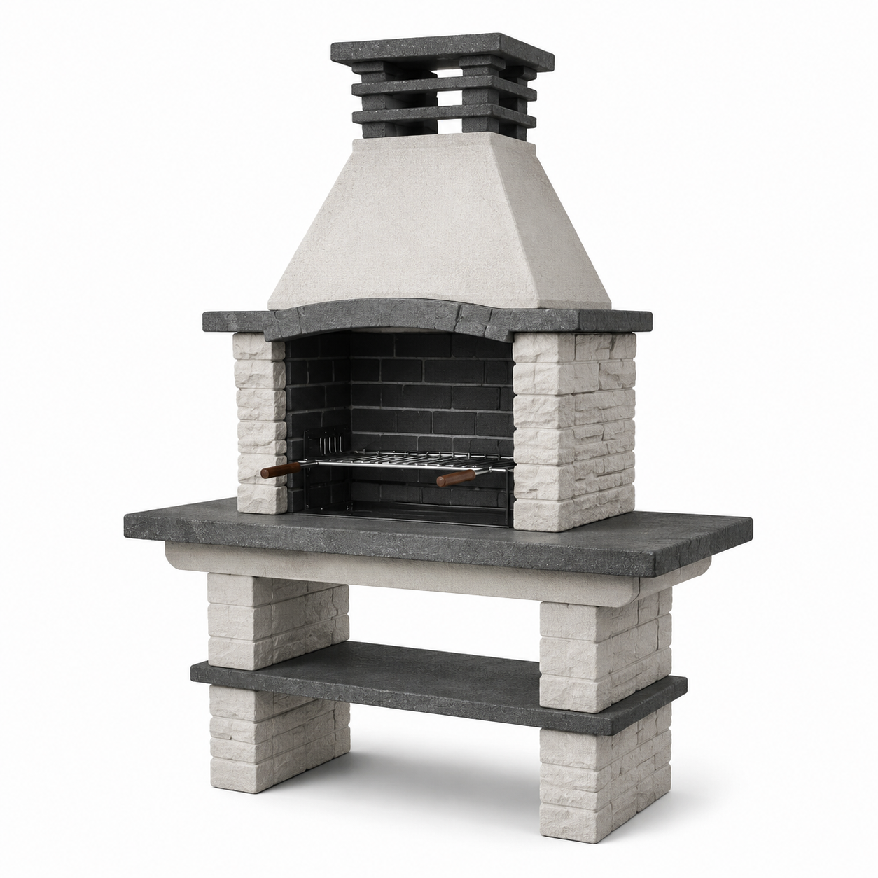 Gartengrill mit Kamin, Grillrost, Arbeitsfläche und Ablage, 120 × 70 × 210 cm, Weiß/Anthrazit/Braun