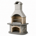 Holzkohle-Gartengrill aus Betonwerkstein mit Kamin und Edelstahlrosten, Grau/Beige/Silber, 110 × 65 × 220 cm