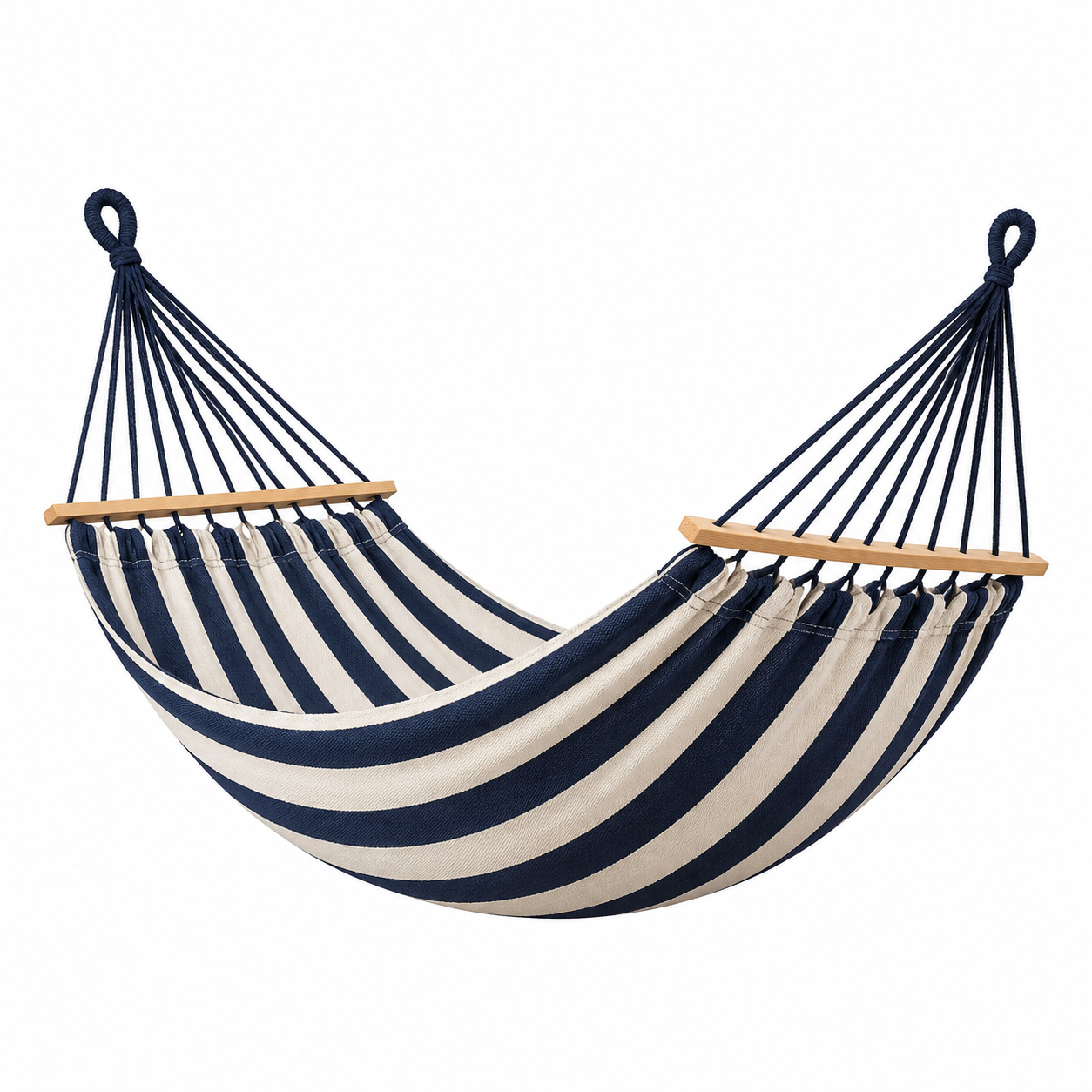 Gestreifte Hängematte mit Holzspreizstäben, 300 × 100 × 1 cm, Dunkelbl – Morzelora