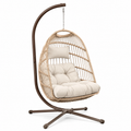 Freistehender Hängesessel mit Gestell und Polstern, Beige/Braun/Creme, 115 × 100 × 195 cm