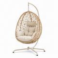 Freistehender Hängesessel mit Stahlgestell und Polsterung, 105 × 105 × 195 cm, Beige/Creme, Boho-Stil